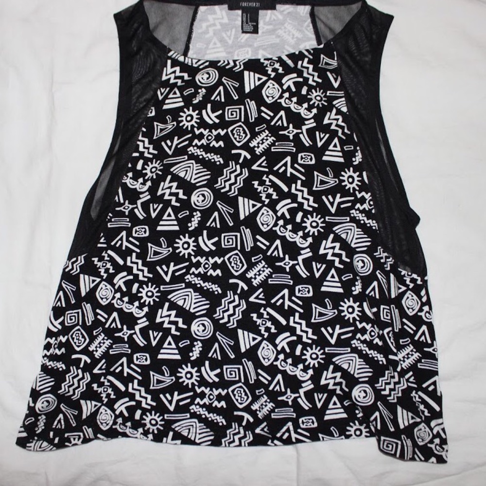 Forever 21 Black&White Tribal Mesh Sleeved Top